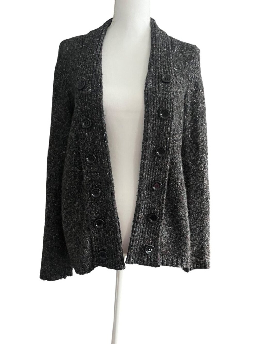 Christopher & Banks Charcoal Gray Multicolor Flecked Double Breasted Cardigan M